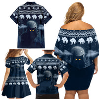 Yule Cat Christmas Family Matching Off Shoulder Short Dress and Hawaiian Shirt Jolakotturinn Snowy Night LT7 - Wonder Print Shop