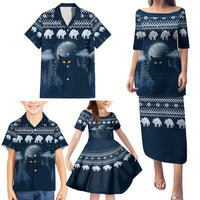 Yule Cat Christmas Family Matching Puletasi Dress and Hawaiian Shirt Jolakotturinn Snowy Night - Wonder Print Shop