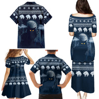 Yule Cat Christmas Family Matching Puletasi Dress and Hawaiian Shirt Jolakotturinn Snowy Night - Wonder Print Shop
