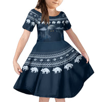 Yule Cat Christmas Family Matching Short Sleeve Bodycon Dress and Hawaiian Shirt Jolakotturinn Snowy Night - Wonder Print Shop