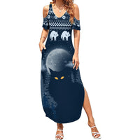 Yule Cat Christmas Family Matching Summer Maxi Dress and Hawaiian Shirt Jolakotturinn Snowy Night - Wonder Print Shop