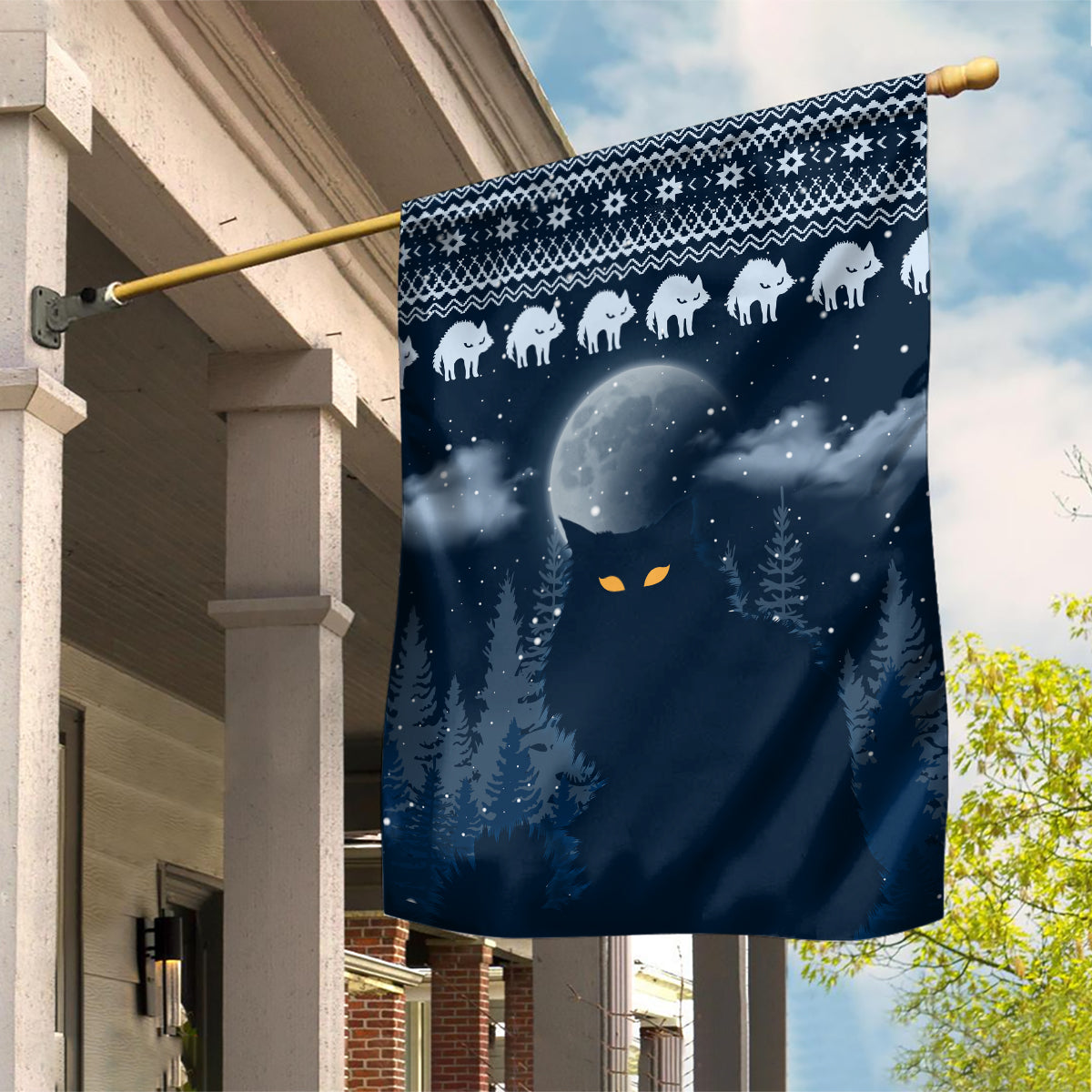 Yule Cat Christmas Garden Flag Jolakotturinn Snowy Night - Wonder Print Shop