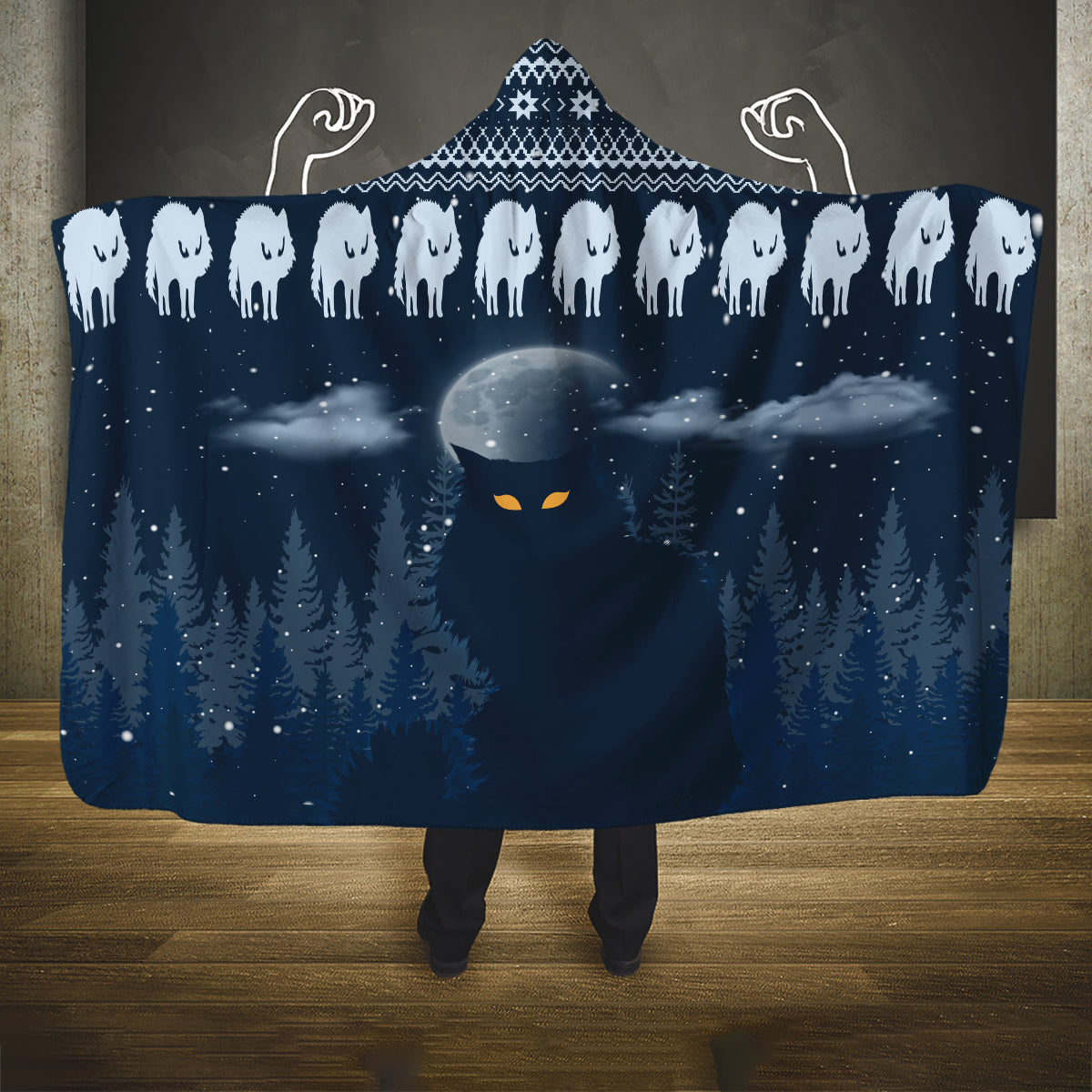 yule-cat-christmas-hooded-blanket-jolakotturinn-snowy-night