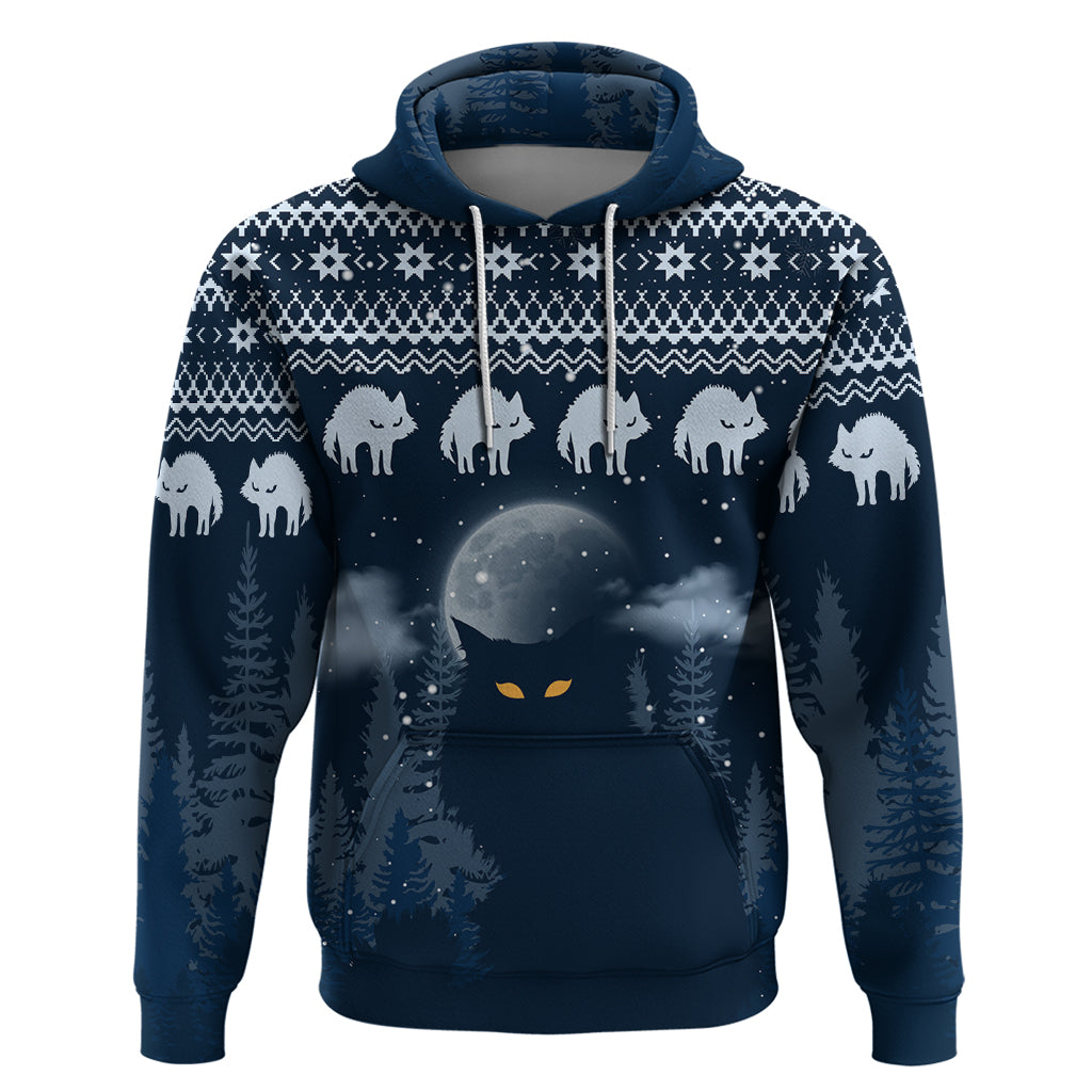 Yule Cat Christmas Hoodie Jolakotturinn Snowy Night - Wonder Print Shop