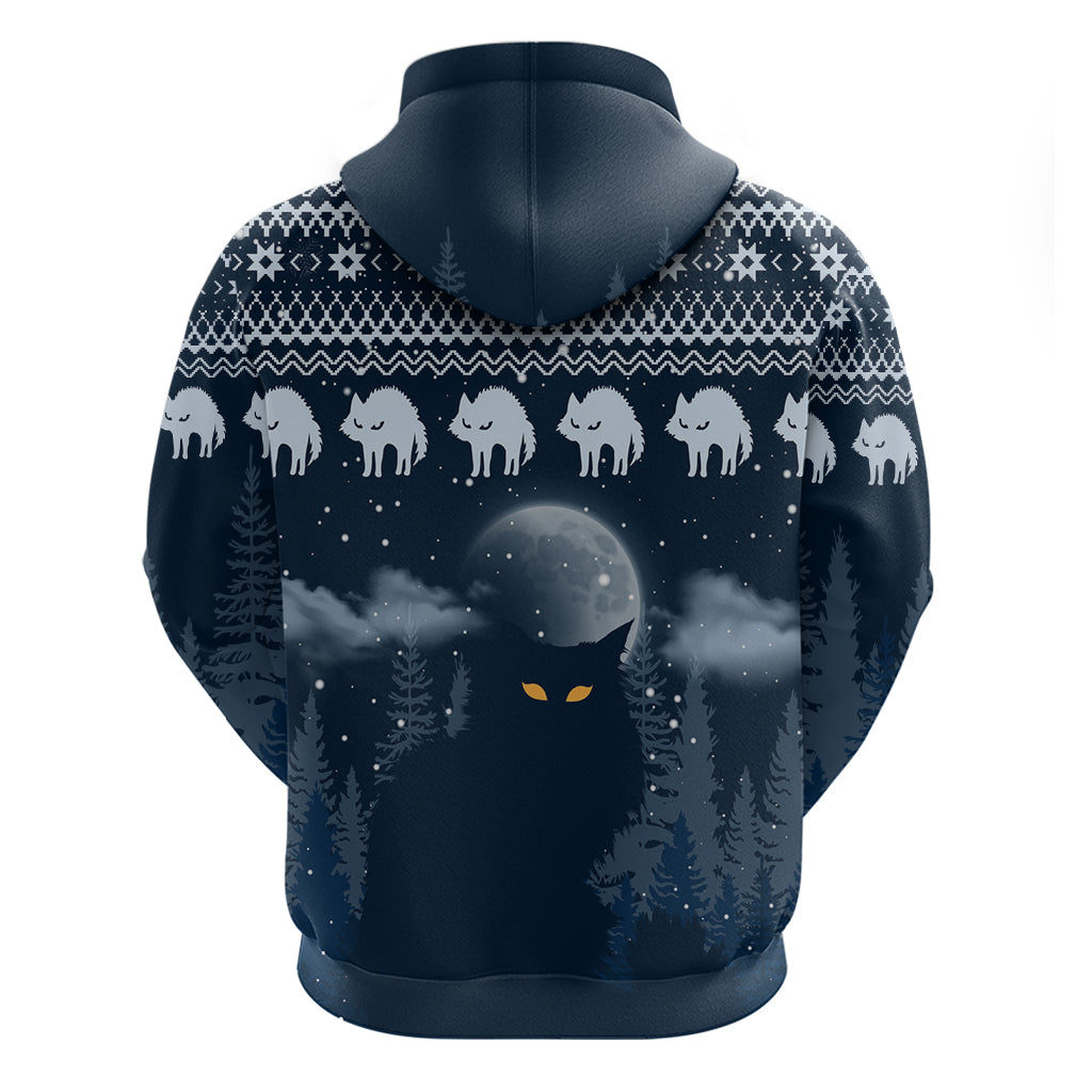 Yule Cat Christmas Hoodie Jolakotturinn Snowy Night - Wonder Print Shop