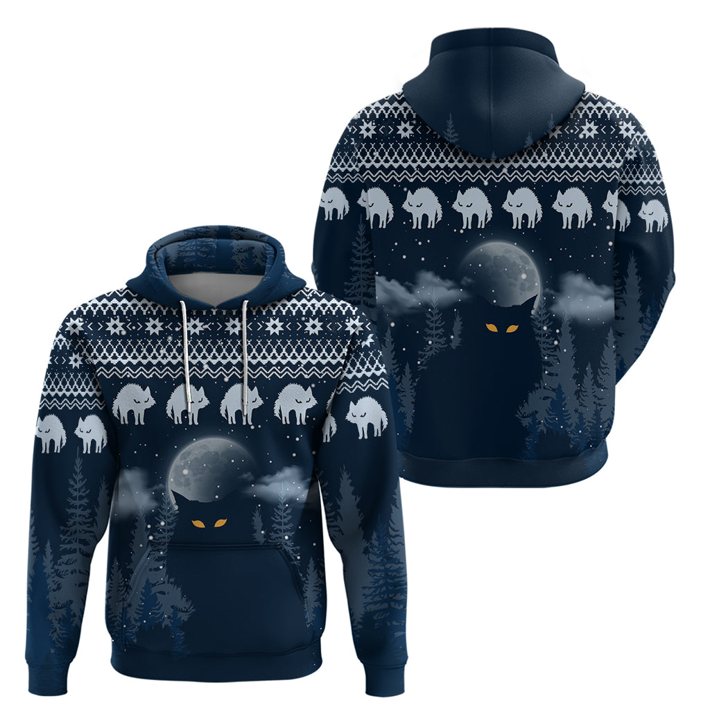 Yule Cat Christmas Hoodie Jolakotturinn Snowy Night - Wonder Print Shop