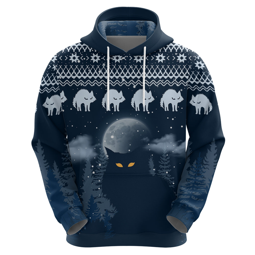 Yule Cat Christmas Hoodie Jolakotturinn Snowy Night - Wonder Print Shop
