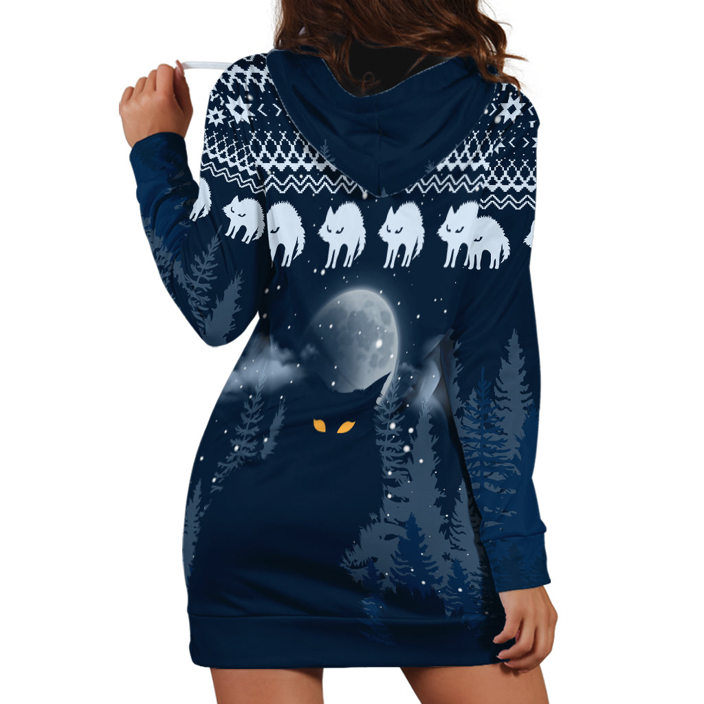 Yule Cat Christmas Hoodie Dress Jolakotturinn Snowy Night - Wonder Print Shop