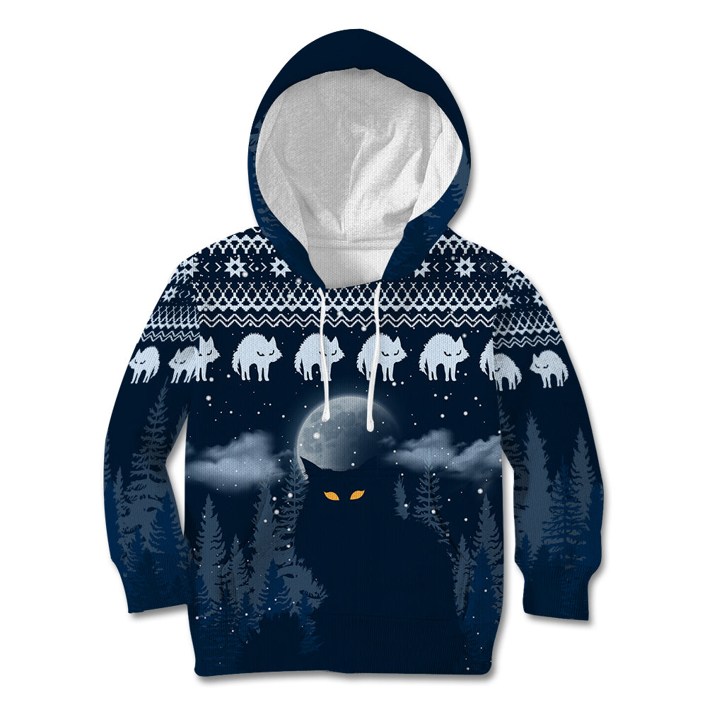 Yule Cat Christmas Kid Hoodie Jolakotturinn Snowy Night - Wonder Print Shop