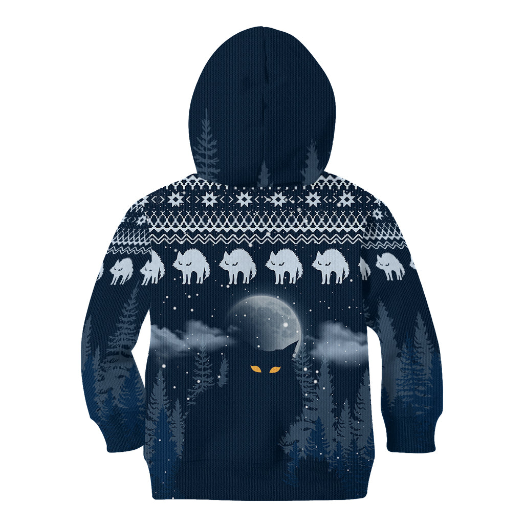 Yule Cat Christmas Kid Hoodie Jolakotturinn Snowy Night - Wonder Print Shop