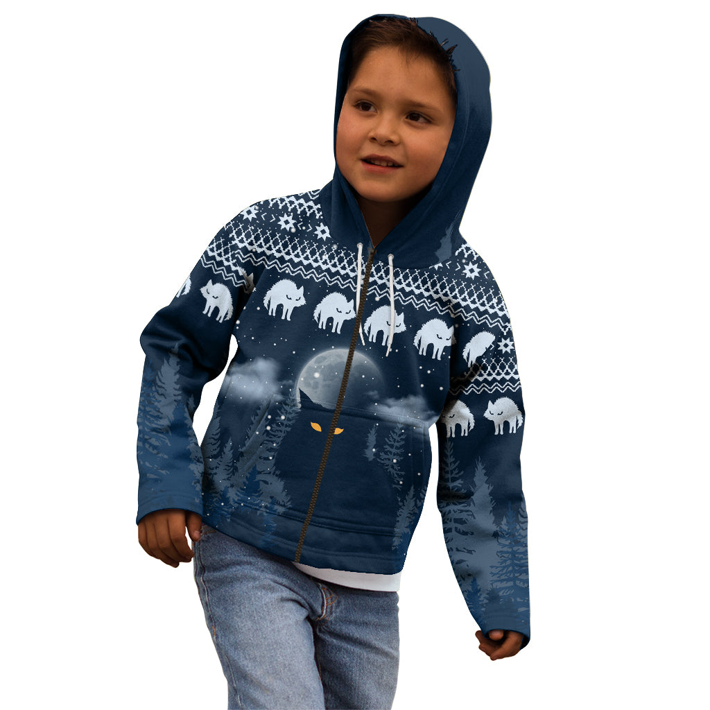 Yule Cat Christmas Kid Hoodie Jolakotturinn Snowy Night - Wonder Print Shop