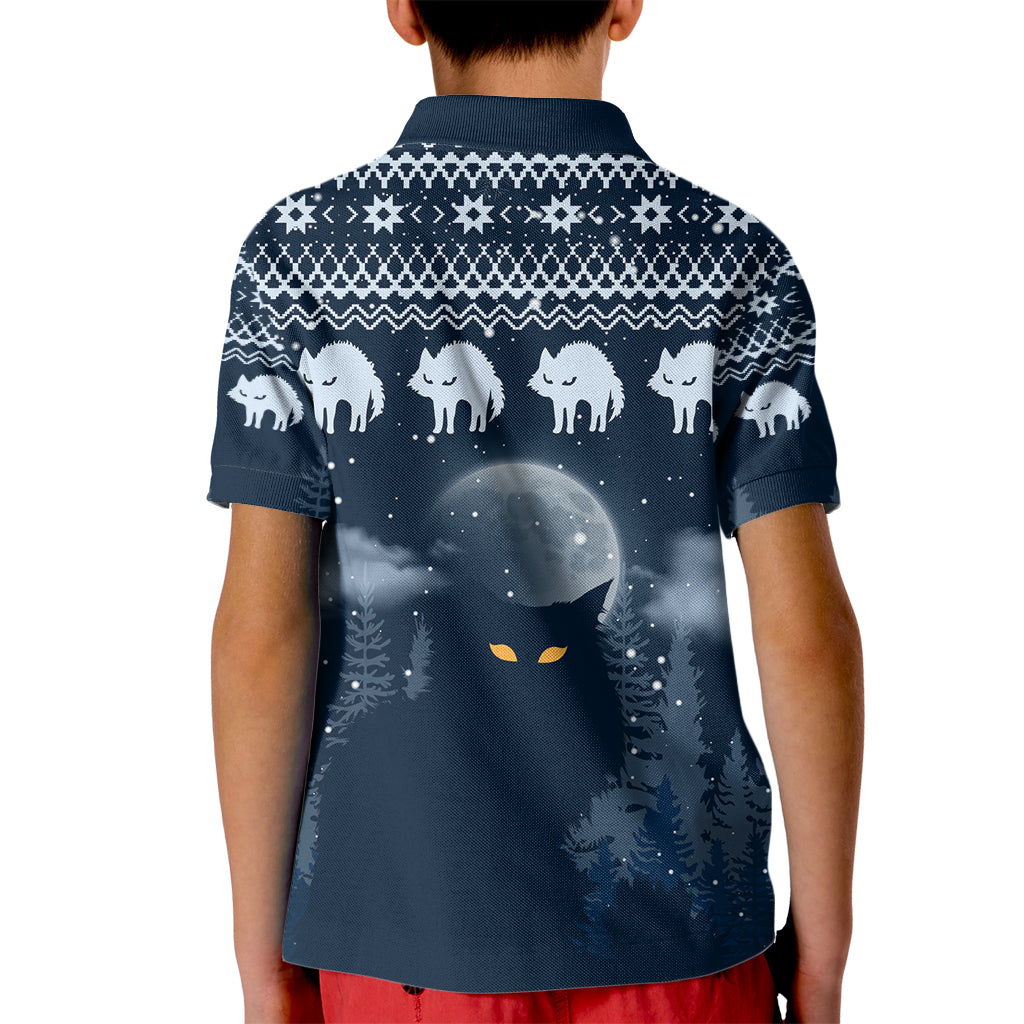 Yule Cat Christmas Kid Polo Shirt Jolakotturinn Snowy Night - Wonder Print Shop