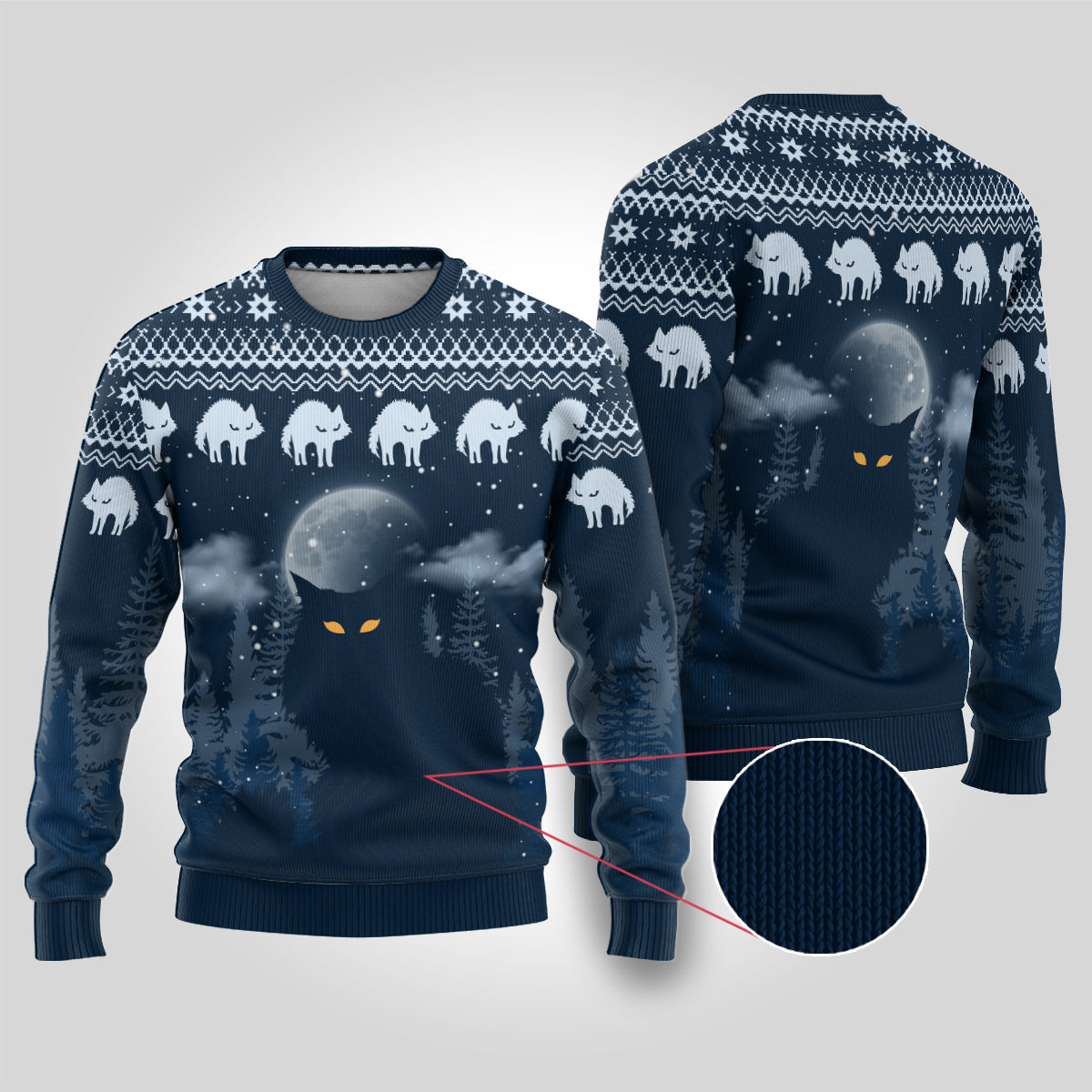 Yule Cat Christmas Ugly Christmas Sweater Jolakotturinn Snowy Night - Wonder Print Shop