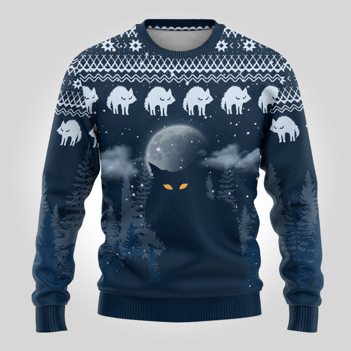 Yule Cat Christmas Ugly Christmas Sweater Jolakotturinn Snowy Night - Wonder Print Shop