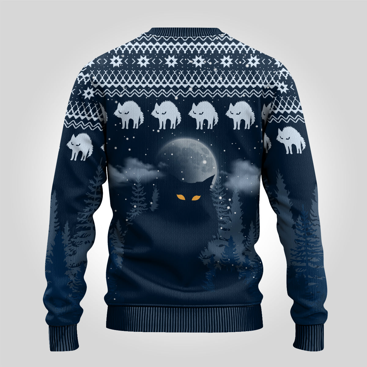 Yule Cat Christmas Ugly Christmas Sweater Jolakotturinn Snowy Night - Wonder Print Shop