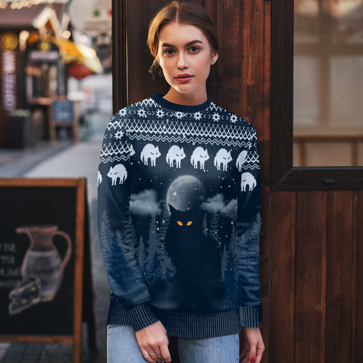 Yule Cat Christmas Ugly Christmas Sweater Jolakotturinn Snowy Night - Wonder Print Shop