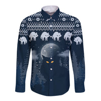 Yule Cat Christmas Long Sleeve Button Shirt Jolakotturinn Snowy Night - Wonder Print Shop