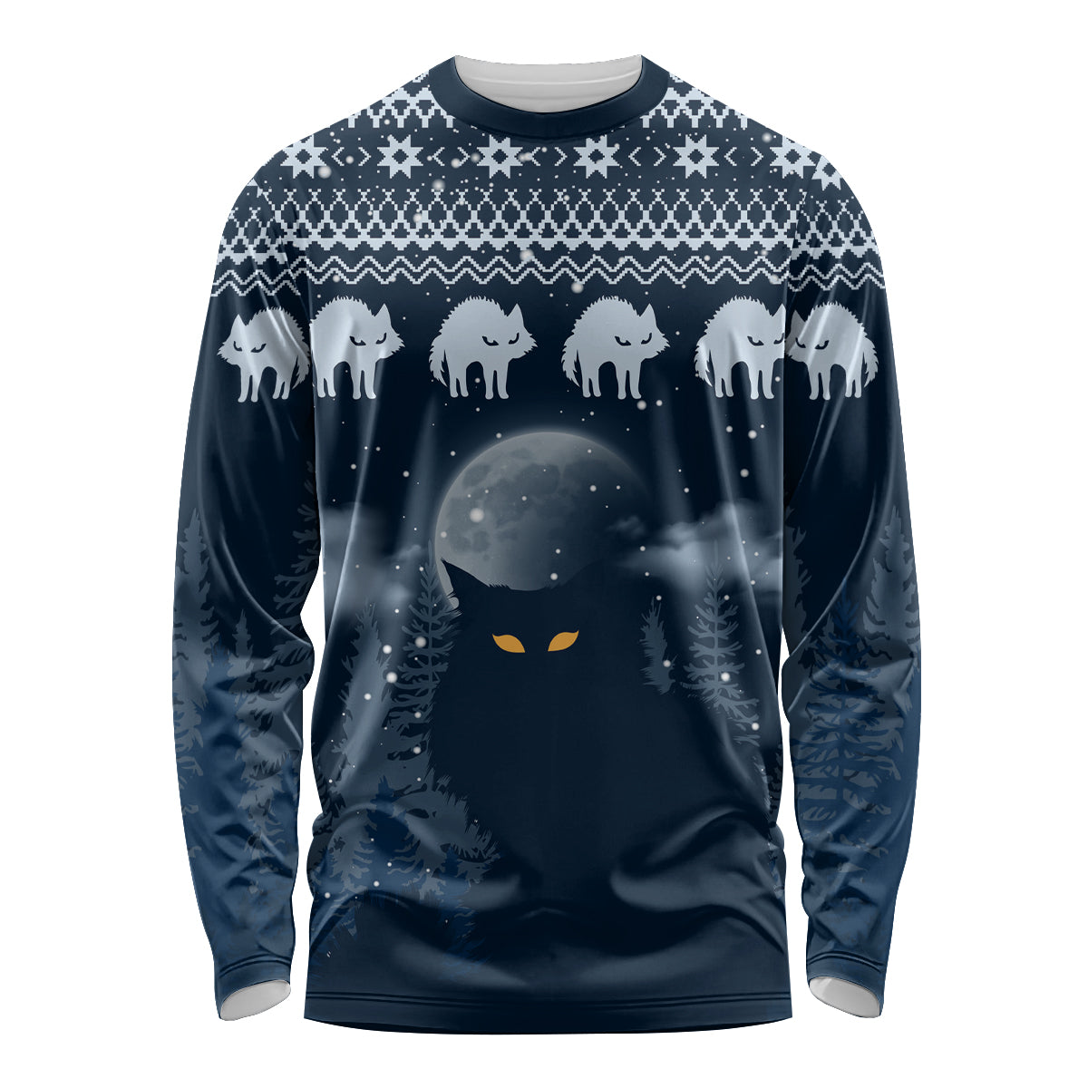 Yule Cat Christmas Long Sleeve Shirt Jolakotturinn Snowy Night - Wonder Print Shop