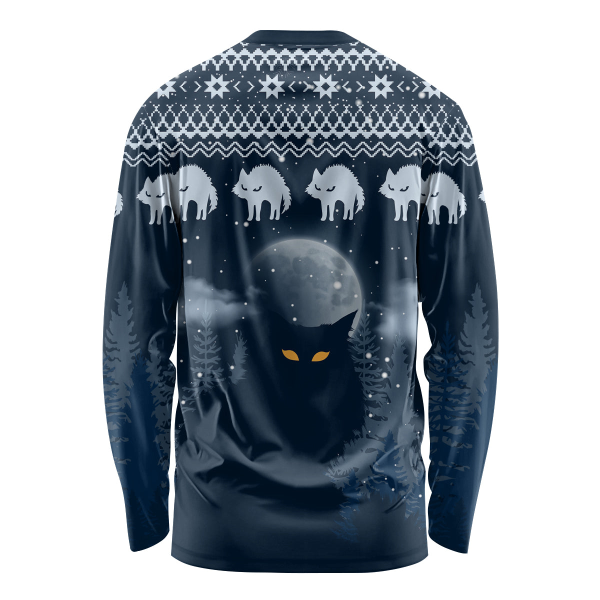 Yule Cat Christmas Long Sleeve Shirt Jolakotturinn Snowy Night - Wonder Print Shop