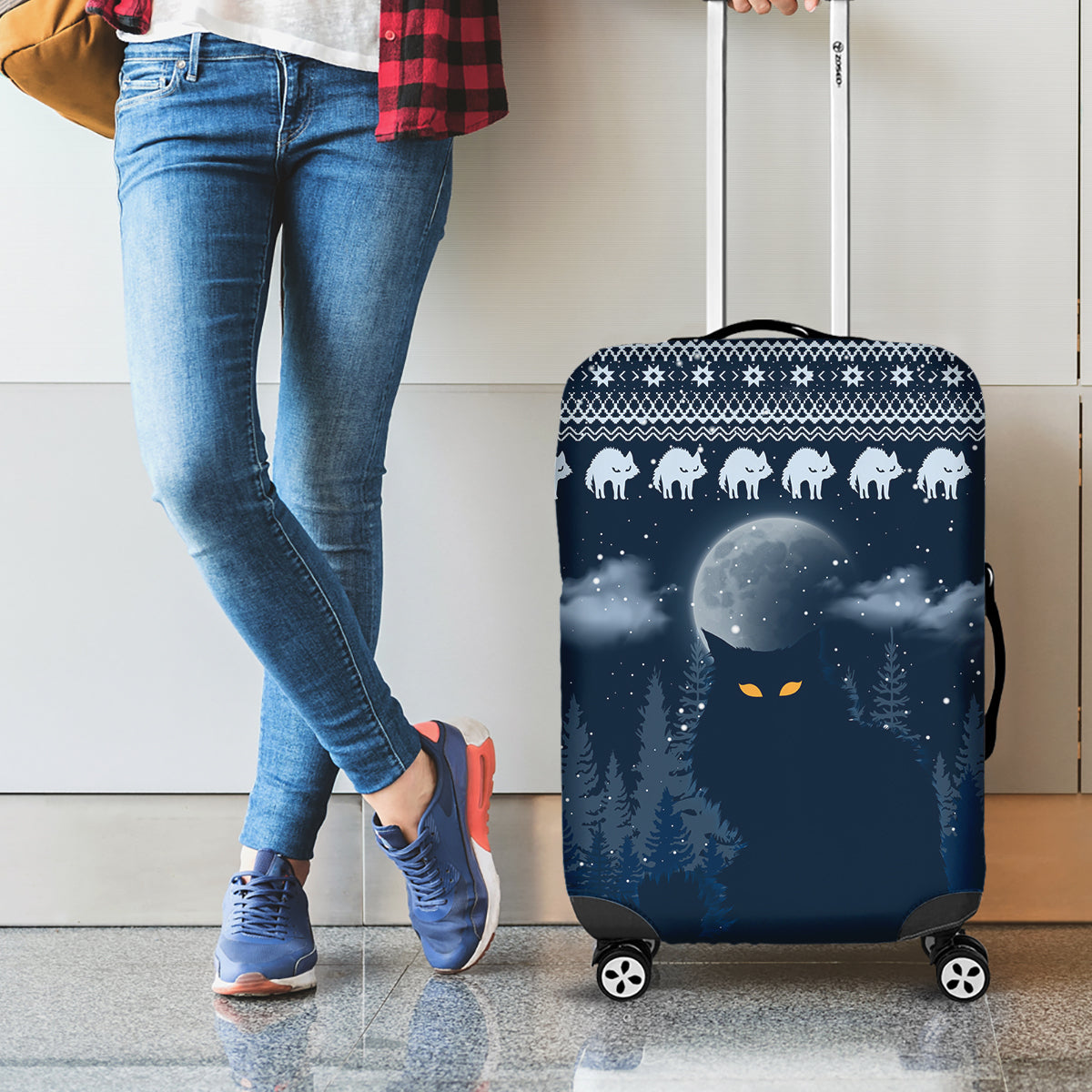Yule Cat Christmas Luggage Cover Jolakotturinn Snowy Night - Wonder Print Shop