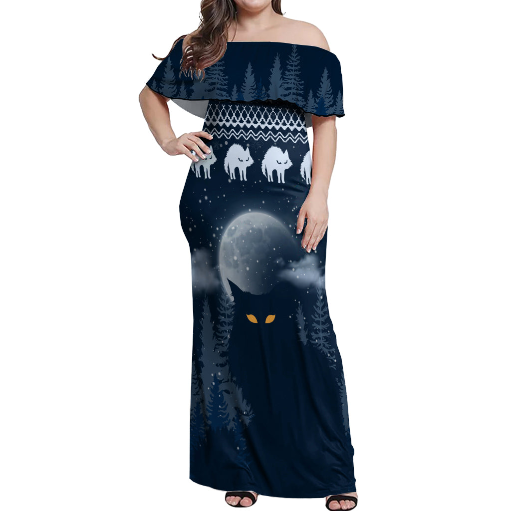 Yule Cat Christmas Off Shoulder Maxi Dress Jolakotturinn Snowy Night - Wonder Print Shop