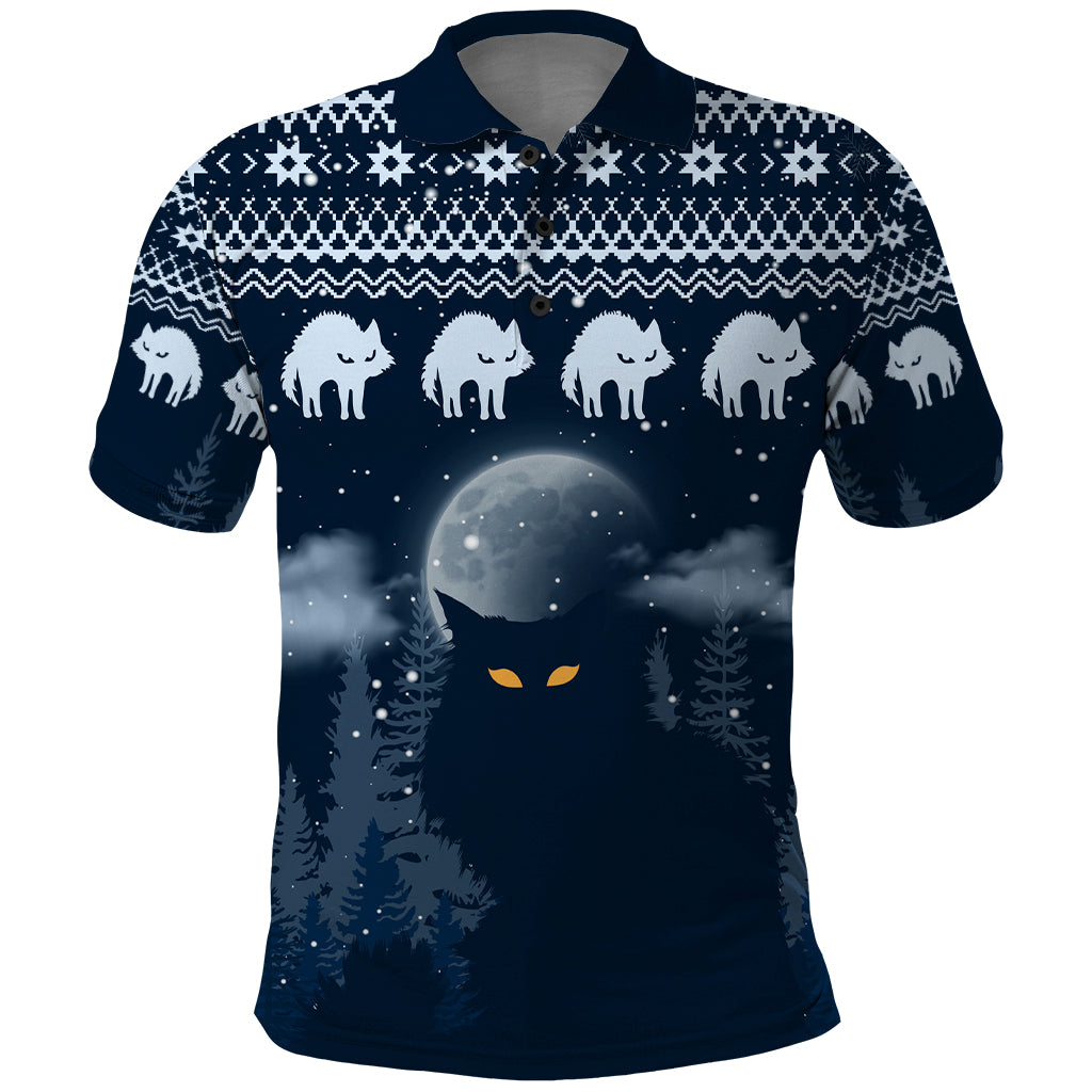 Yule Cat Christmas Polo Shirt Jolakotturinn Snowy Night - Wonder Print Shop
