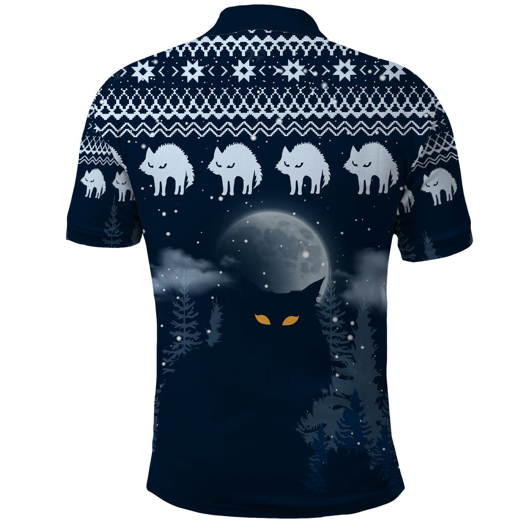 Yule Cat Christmas Polo Shirt Jolakotturinn Snowy Night - Wonder Print Shop