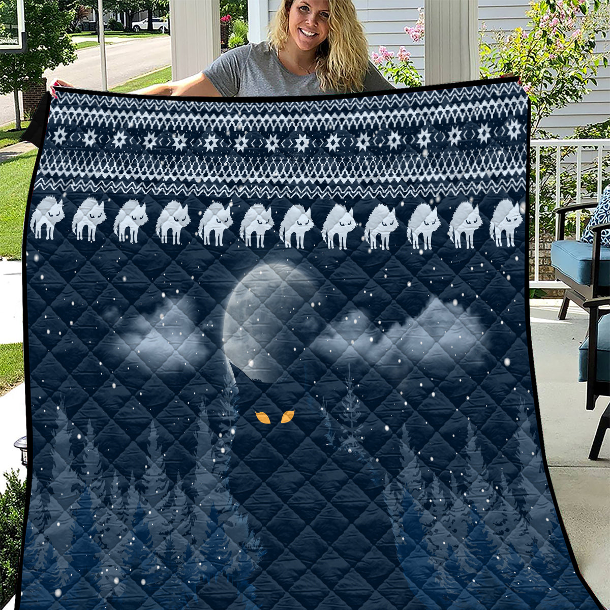 Yule Cat Christmas Quilt Jolakotturinn Snowy Night - Wonder Print Shop