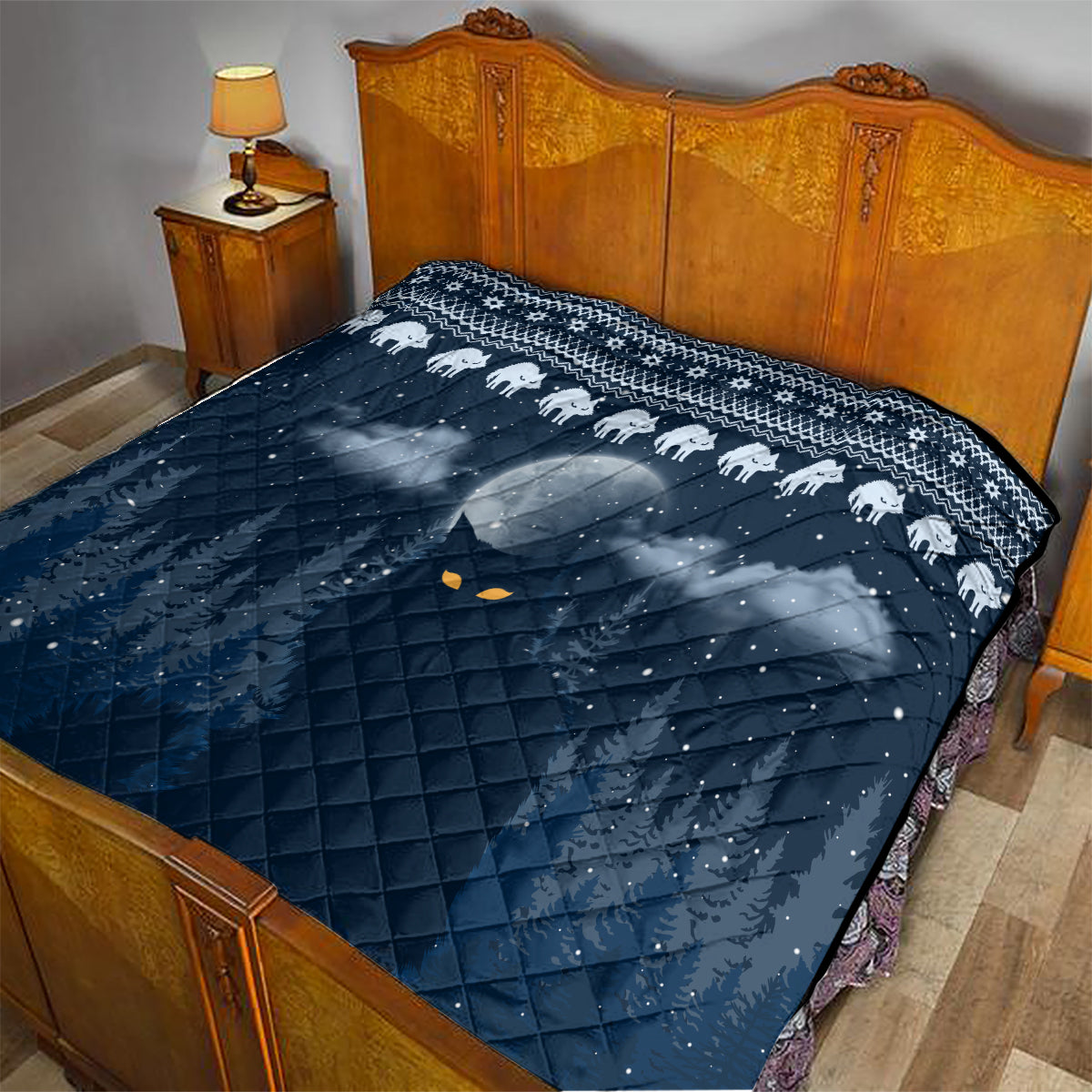 Yule Cat Christmas Quilt Jolakotturinn Snowy Night - Wonder Print Shop