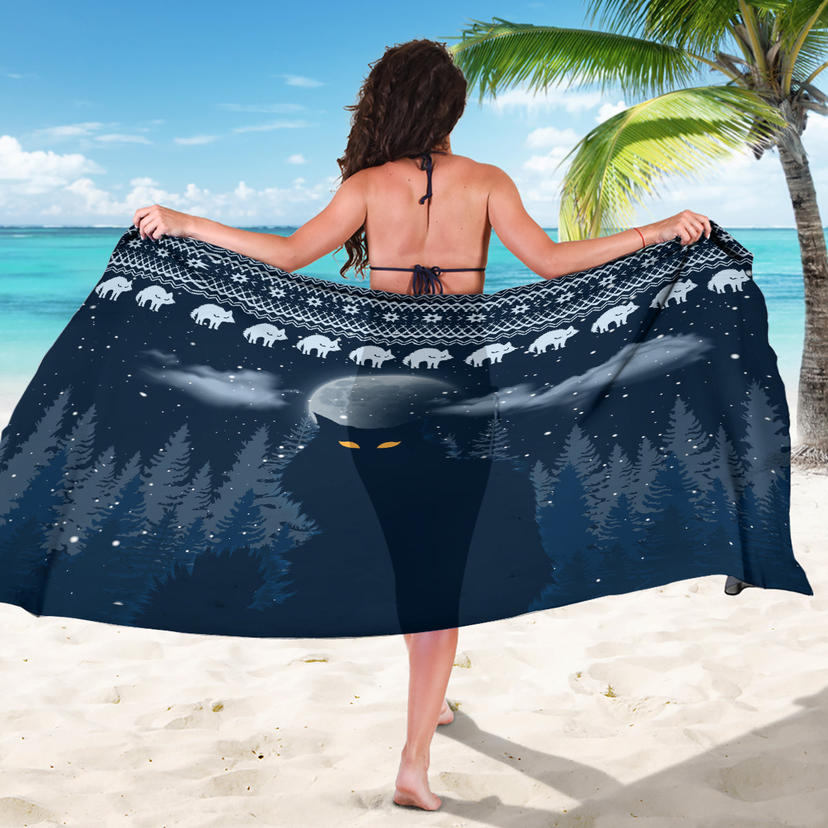 Yule Cat Christmas Sarong Jolakotturinn Snowy Night - Wonder Print Shop