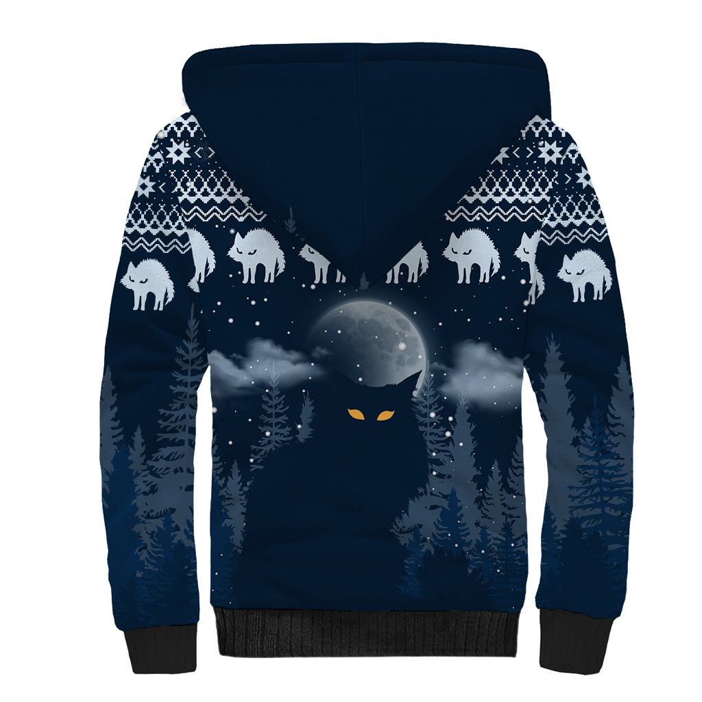Yule Cat Christmas Sherpa Hoodie Jolakotturinn Snowy Night - Wonder Print Shop