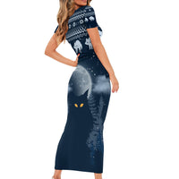 Yule Cat Christmas Short Sleeve Bodycon Dress Jolakotturinn Snowy Night - Wonder Print Shop