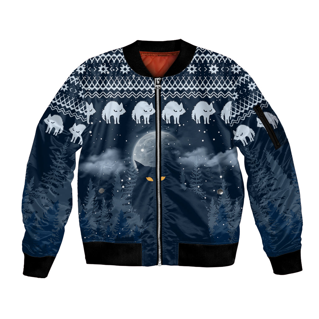 Yule Cat Christmas Sleeve Zip Bomber Jacket Jolakotturinn Snowy Night - Wonder Print Shop