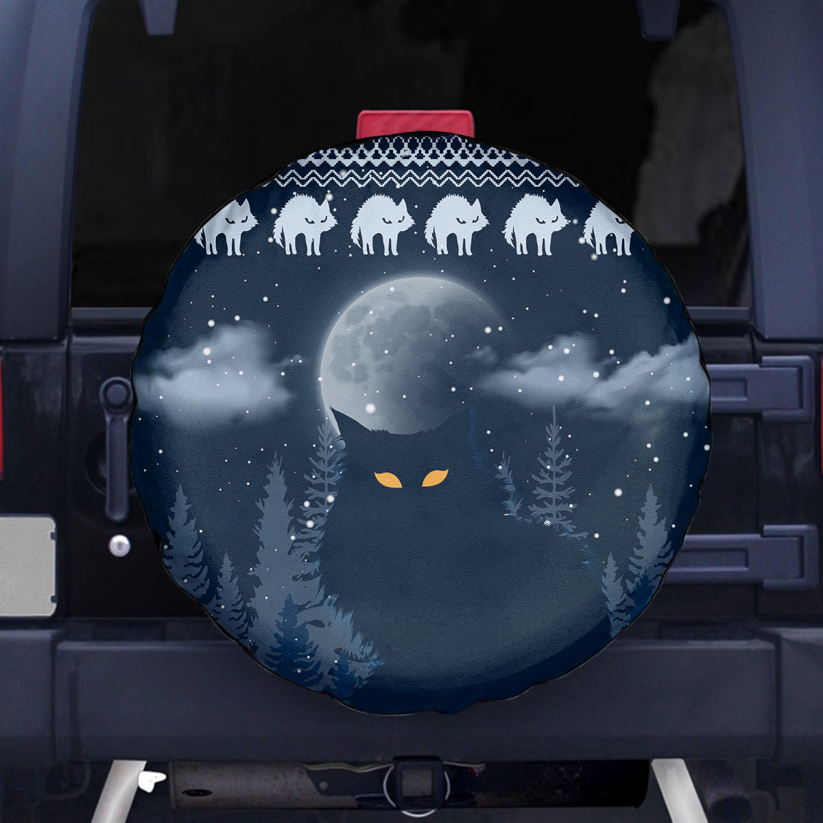 Yule Cat Christmas Spare Tire Cover Jolakotturinn Snowy Night - Wonder Print Shop