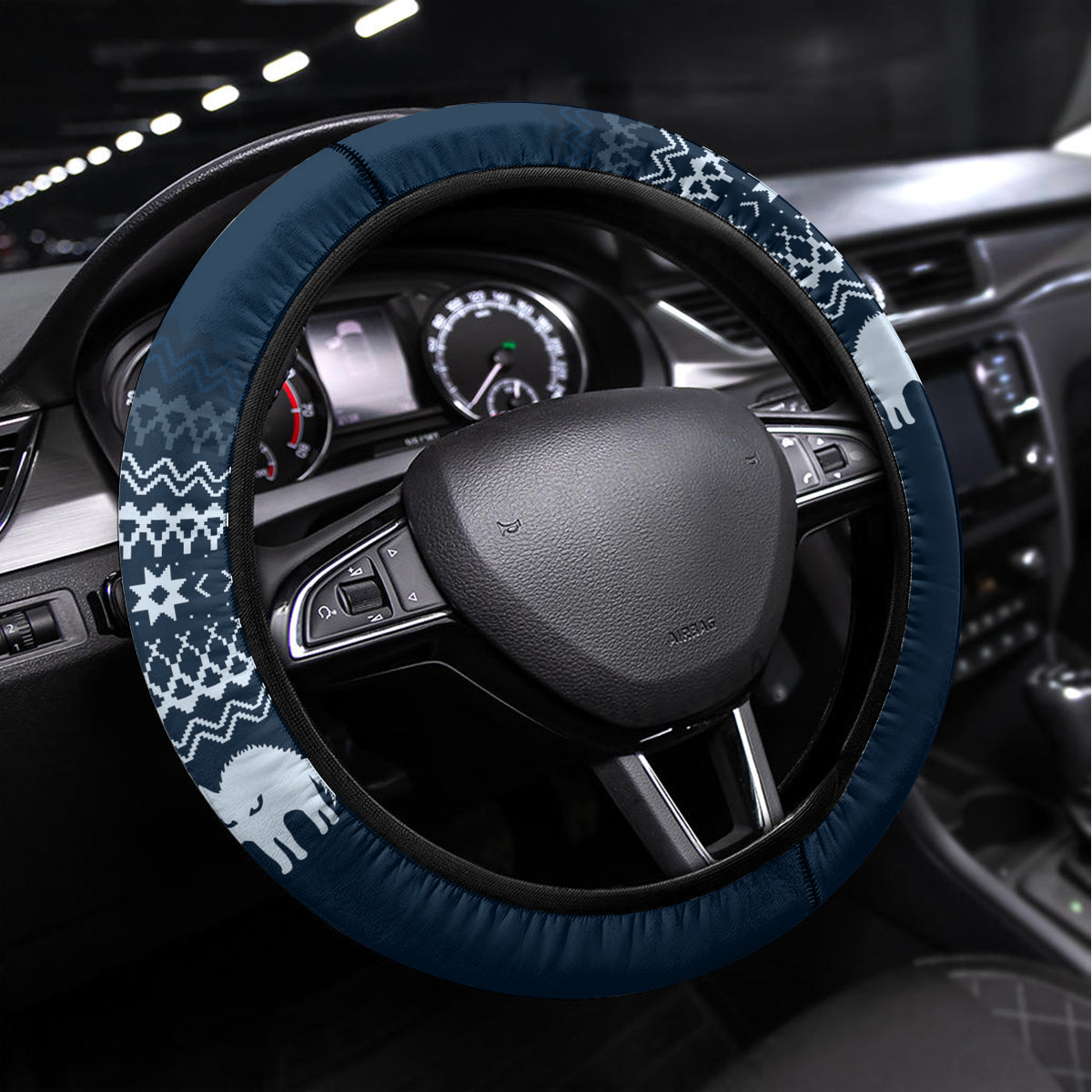 Yule Cat Christmas Steering Wheel Cover Jolakotturinn Snowy Night - Wonder Print Shop
