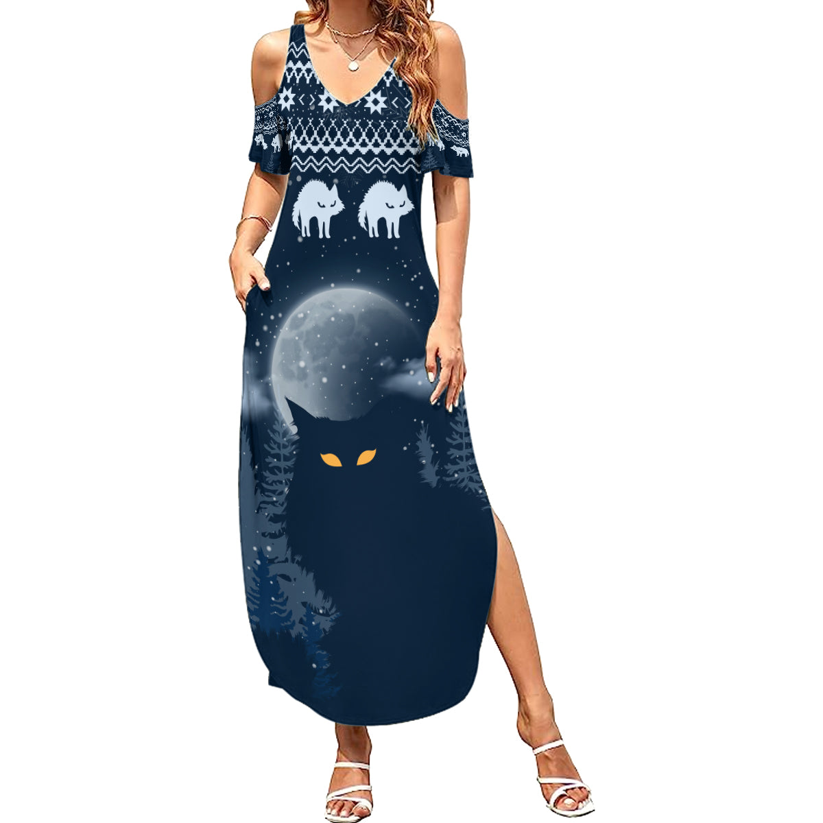 Yule Cat Christmas Summer Maxi Dress Jolakotturinn Snowy Night - Wonder Print Shop