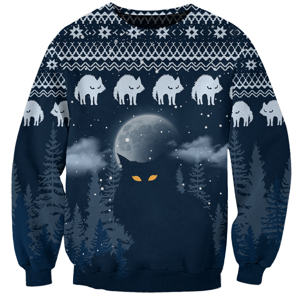 Yule Cat Christmas Sweatshirt Jolakotturinn Snowy Night - Wonder Print Shop