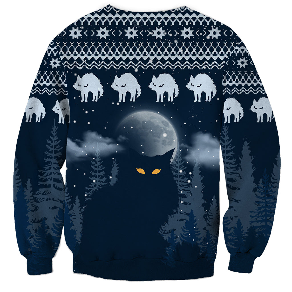 Yule Cat Christmas Sweatshirt Jolakotturinn Snowy Night - Wonder Print Shop