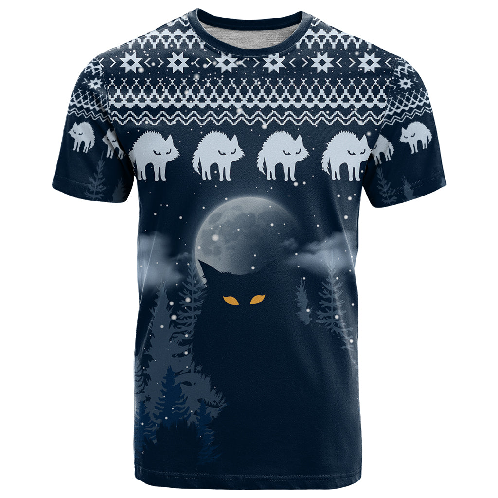 Yule Cat Christmas T Shirt Jolakotturinn Snowy Night - Wonder Print Shop