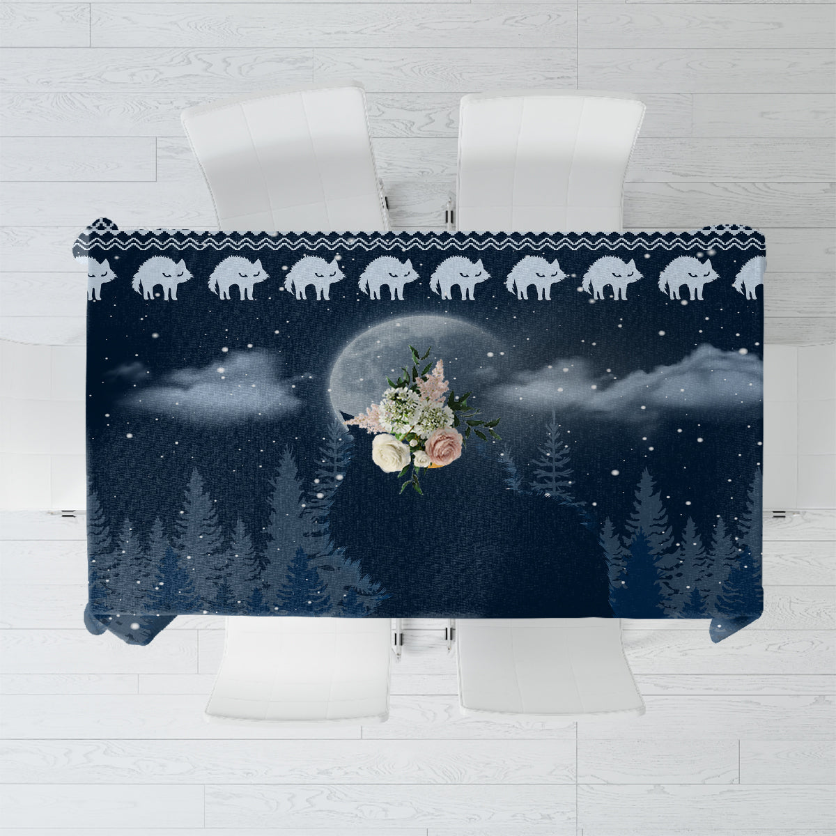 Yule Cat Christmas Tablecloth Jolakotturinn Snowy Night - Wonder Print Shop
