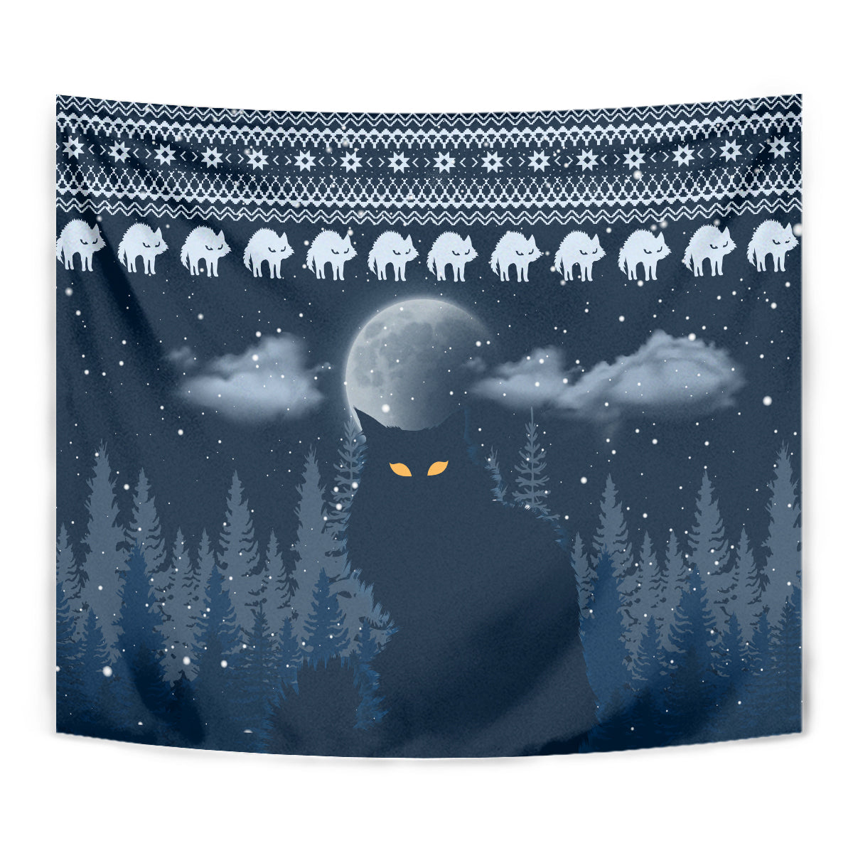 Yule Cat Christmas Tapestry Jolakotturinn Snowy Night - Wonder Print Shop