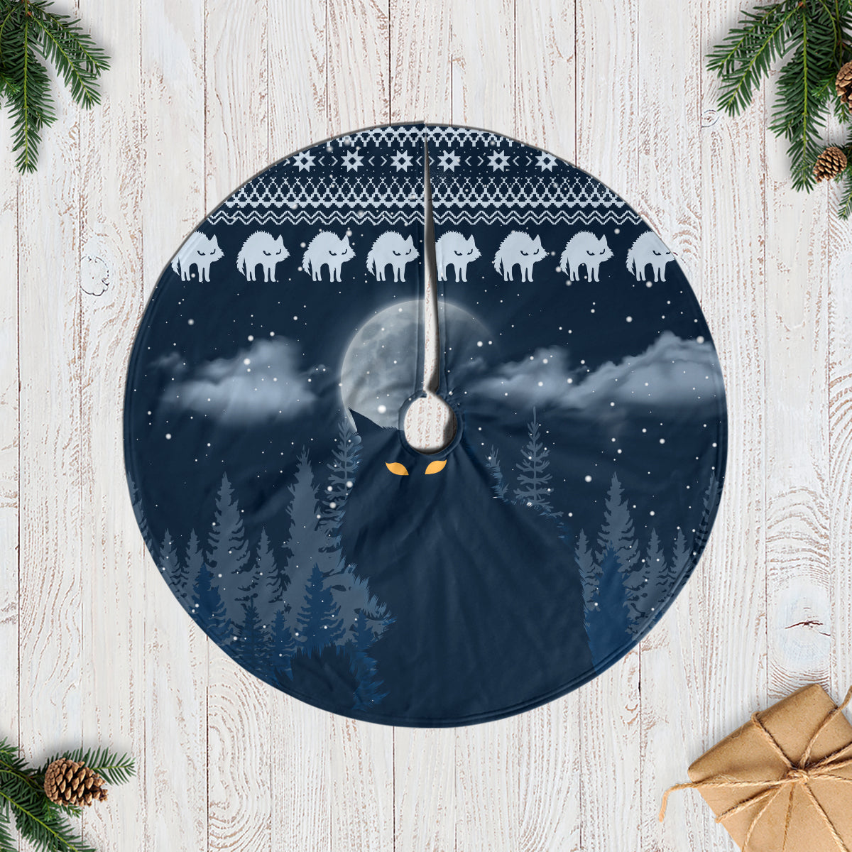 Yule Cat Christmas Tree Skirt Jolakotturinn Snowy Night - Wonder Print Shop