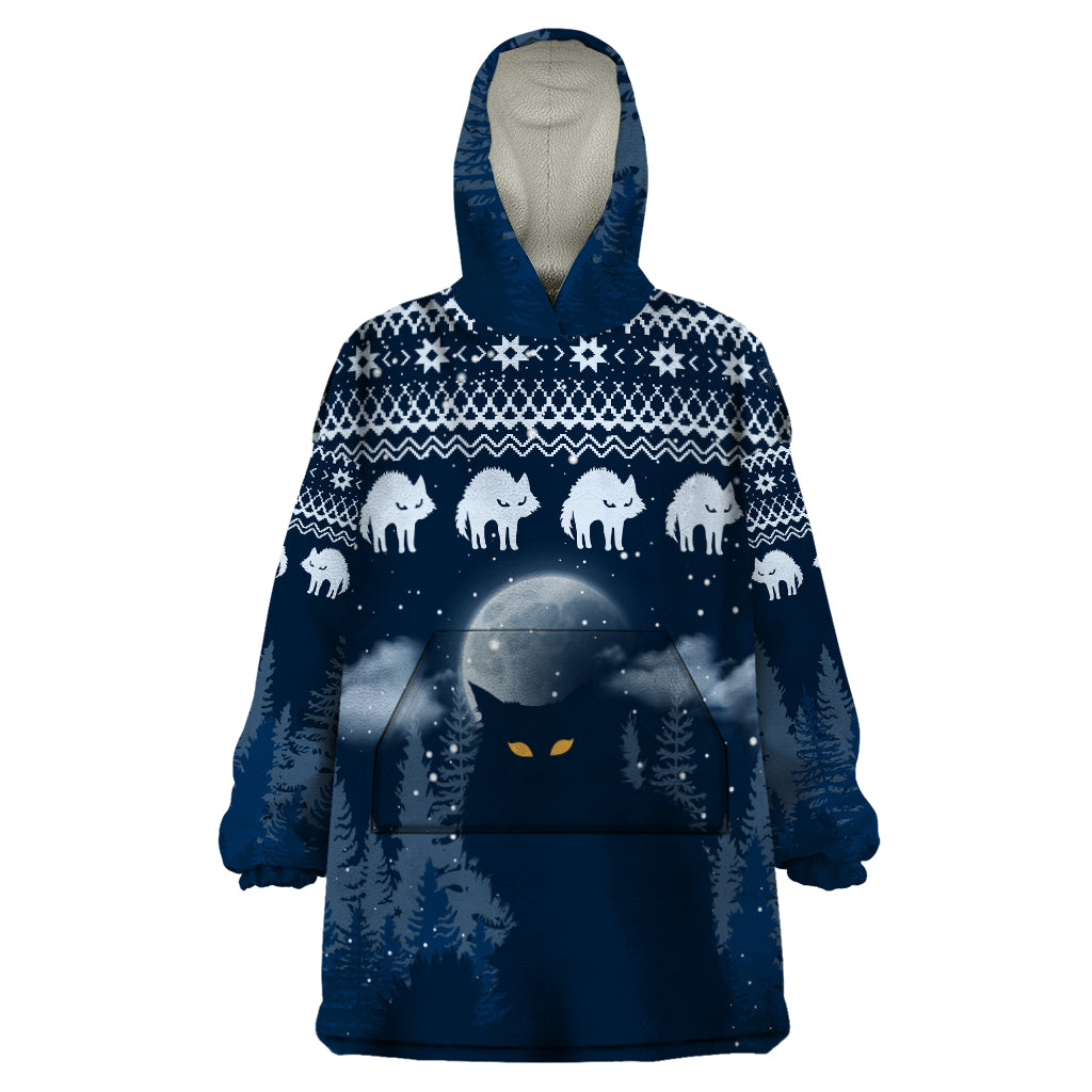 Yule Cat Christmas Wearable Blanket Hoodie Jolakotturinn Snowy Night - Wonder Print Shop
