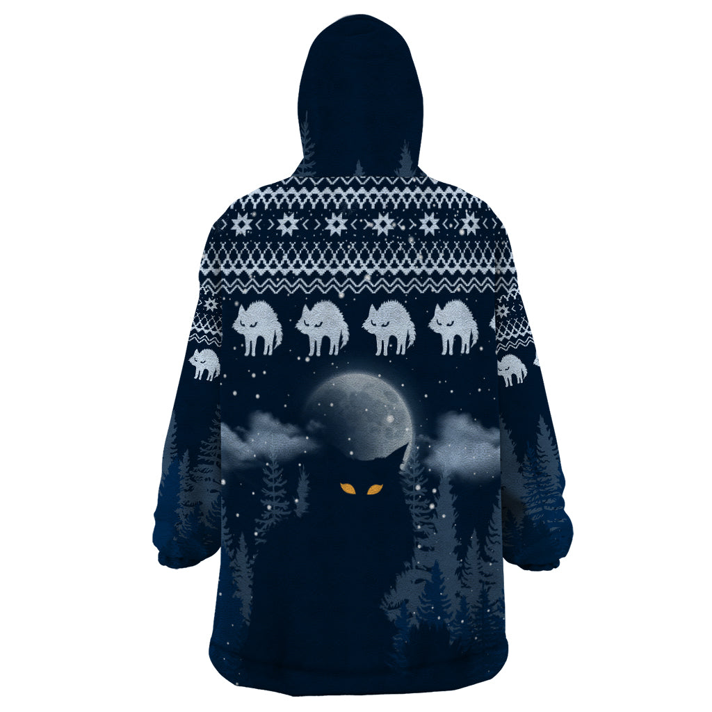Yule Cat Christmas Wearable Blanket Hoodie Jolakotturinn Snowy Night - Wonder Print Shop