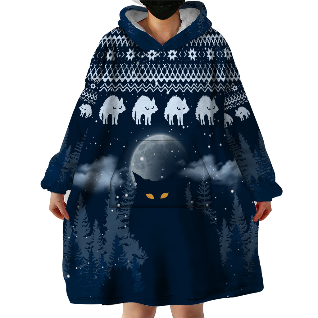 Yule Cat Christmas Wearable Blanket Hoodie Jolakotturinn Snowy Night - Wonder Print Shop