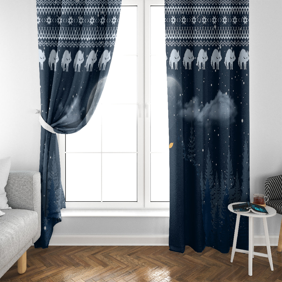 Yule Cat Christmas Window Curtain Jolakotturinn Snowy Night - Wonder Print Shop