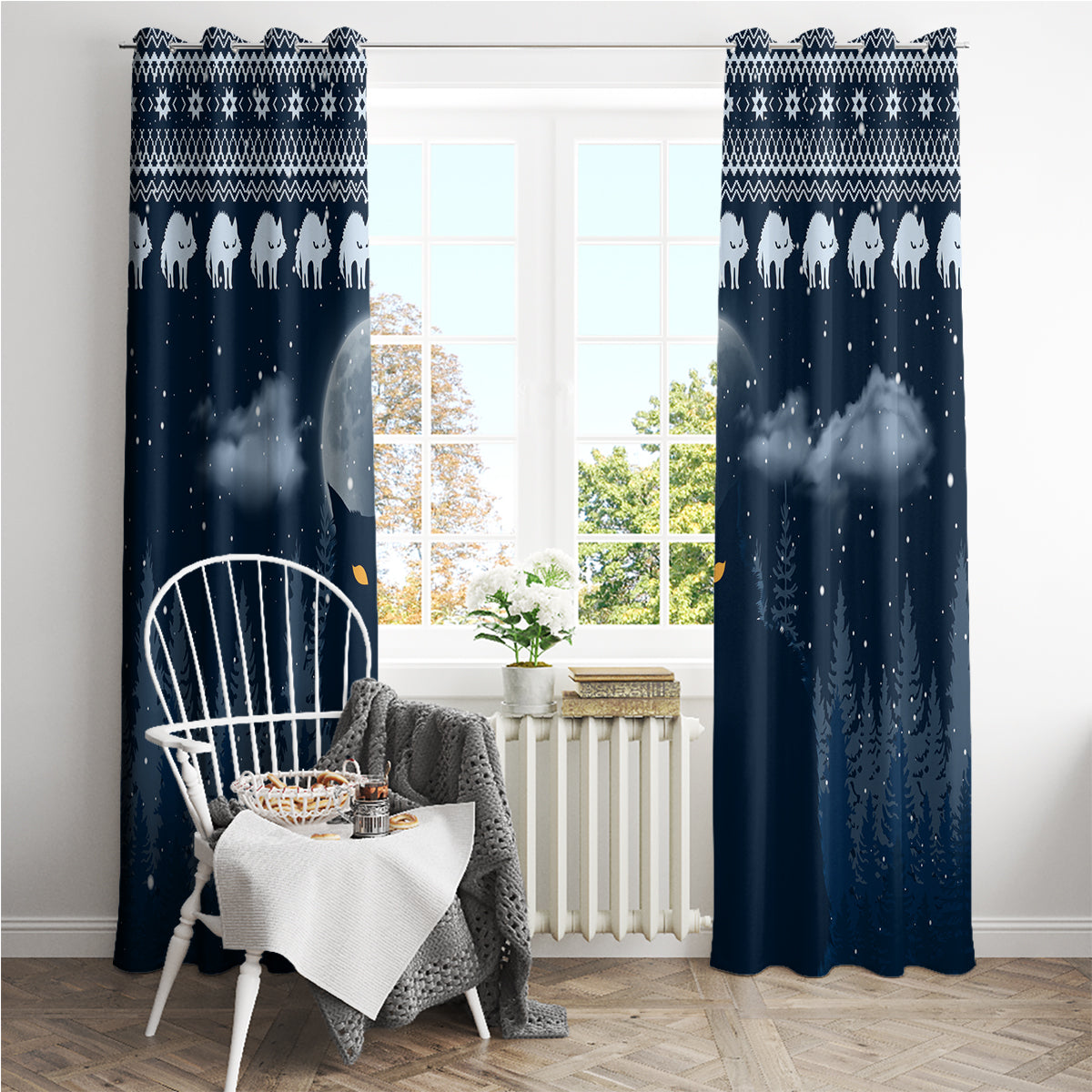 Yule Cat Christmas Window Curtain Jolakotturinn Snowy Night - Wonder Print Shop