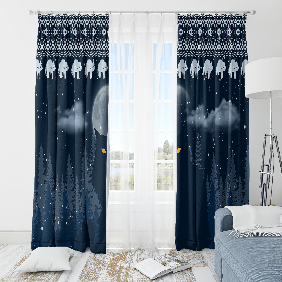 Yule Cat Christmas Window Curtain Jolakotturinn Snowy Night - Wonder Print Shop