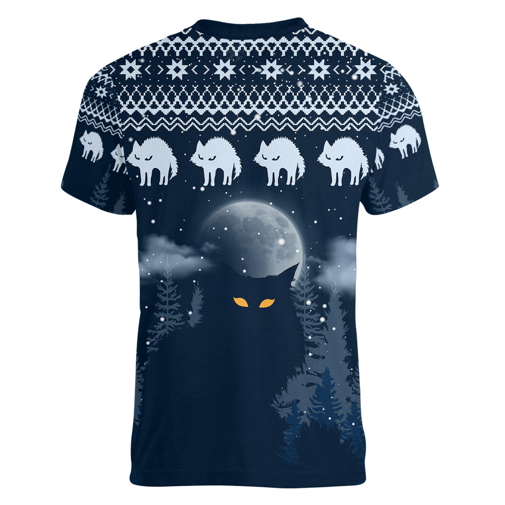 Yule Cat Christmas Women V Neck T Shirt Jolakotturinn Snowy Night - Wonder Print Shop