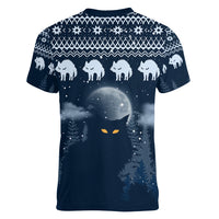 Yule Cat Christmas Women V Neck T Shirt Jolakotturinn Snowy Night - Wonder Print Shop